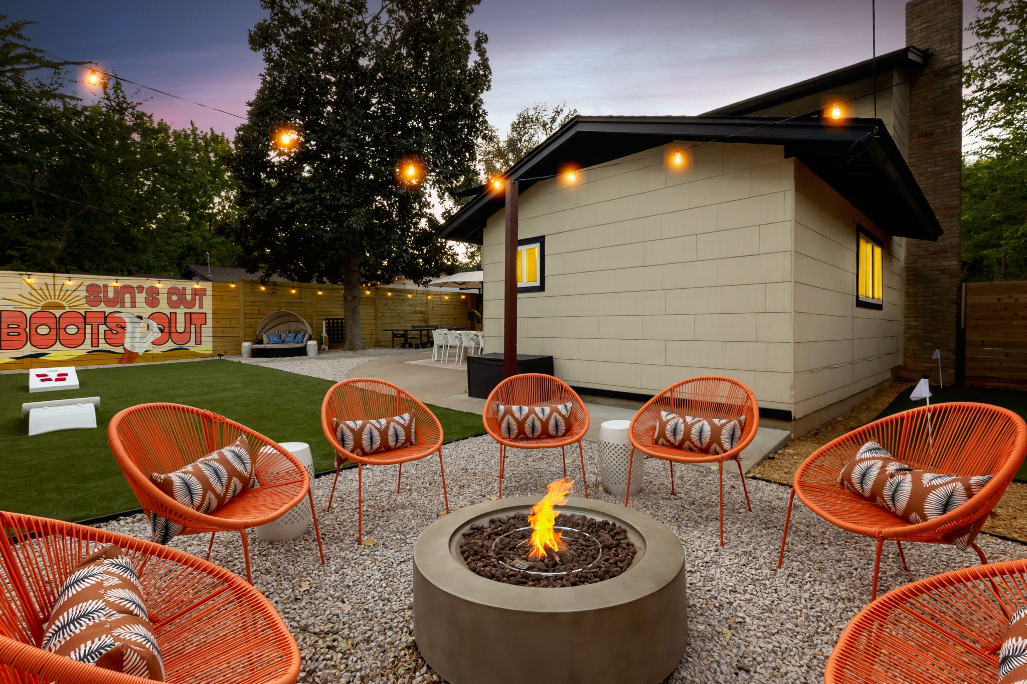 Evening around the fire pit at a Good Stays Only home